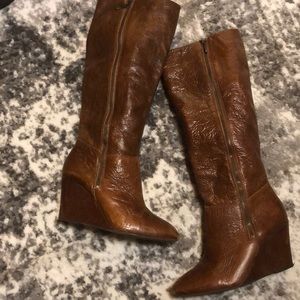 Cognac knee high wedge boots